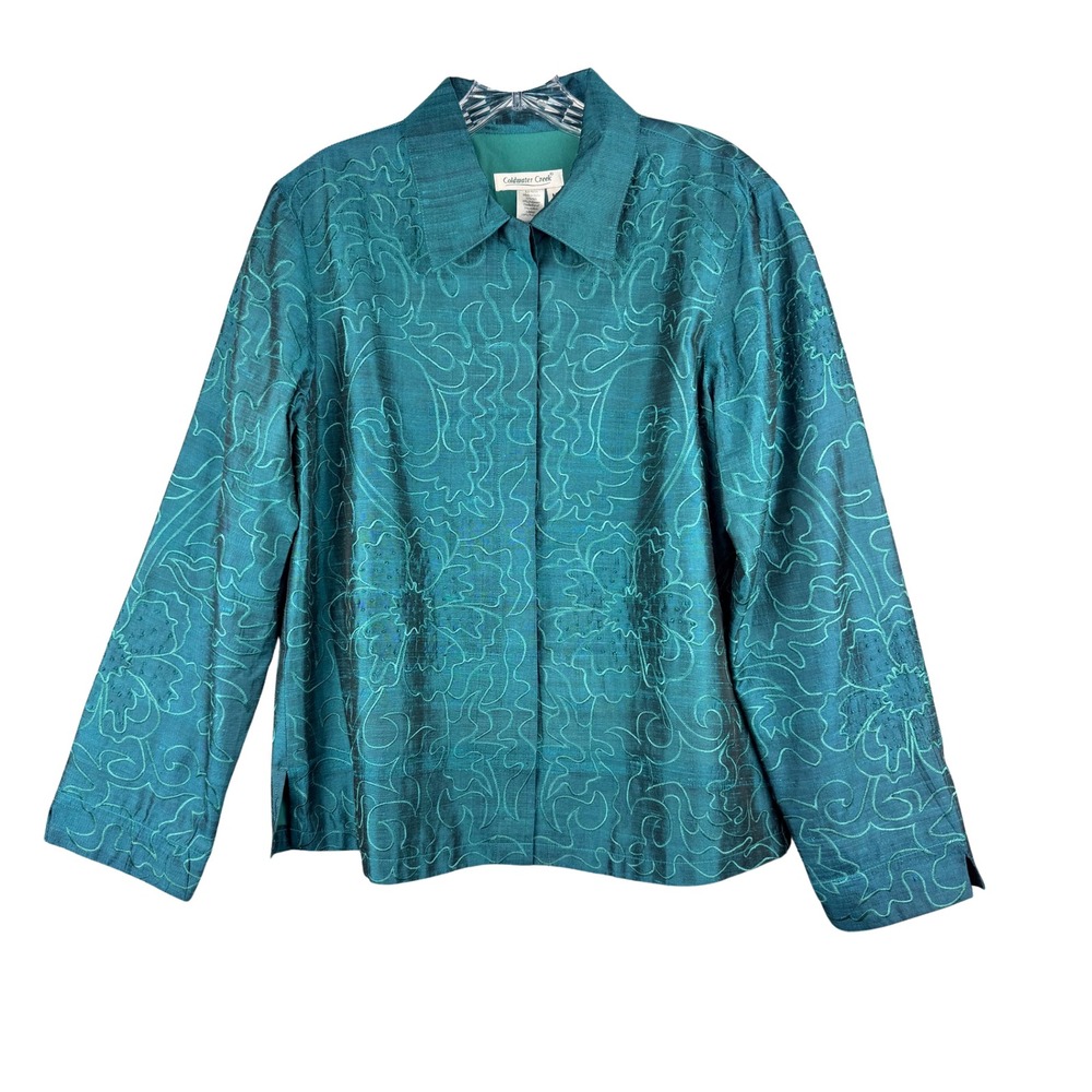 Coldwater Creek Teal Silk Blend Embroidered Beaded Jacket Womens M